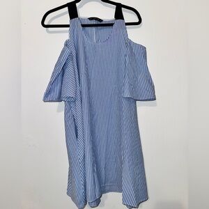 Blue and White Striped One Shoulder Dress